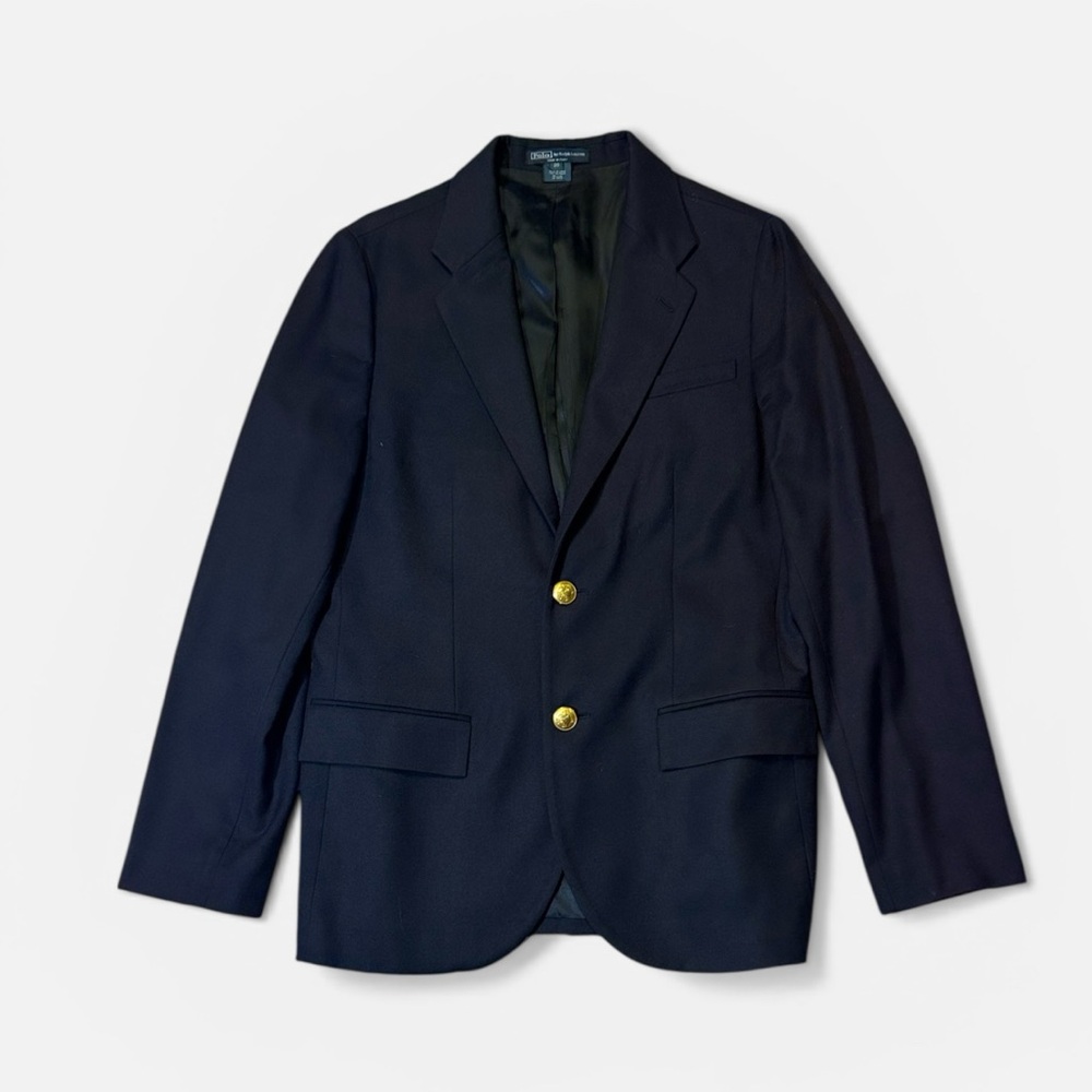 Polo Ralph Lauren women’s 20 navy blue gold button 100% wool blazer jacket EUC